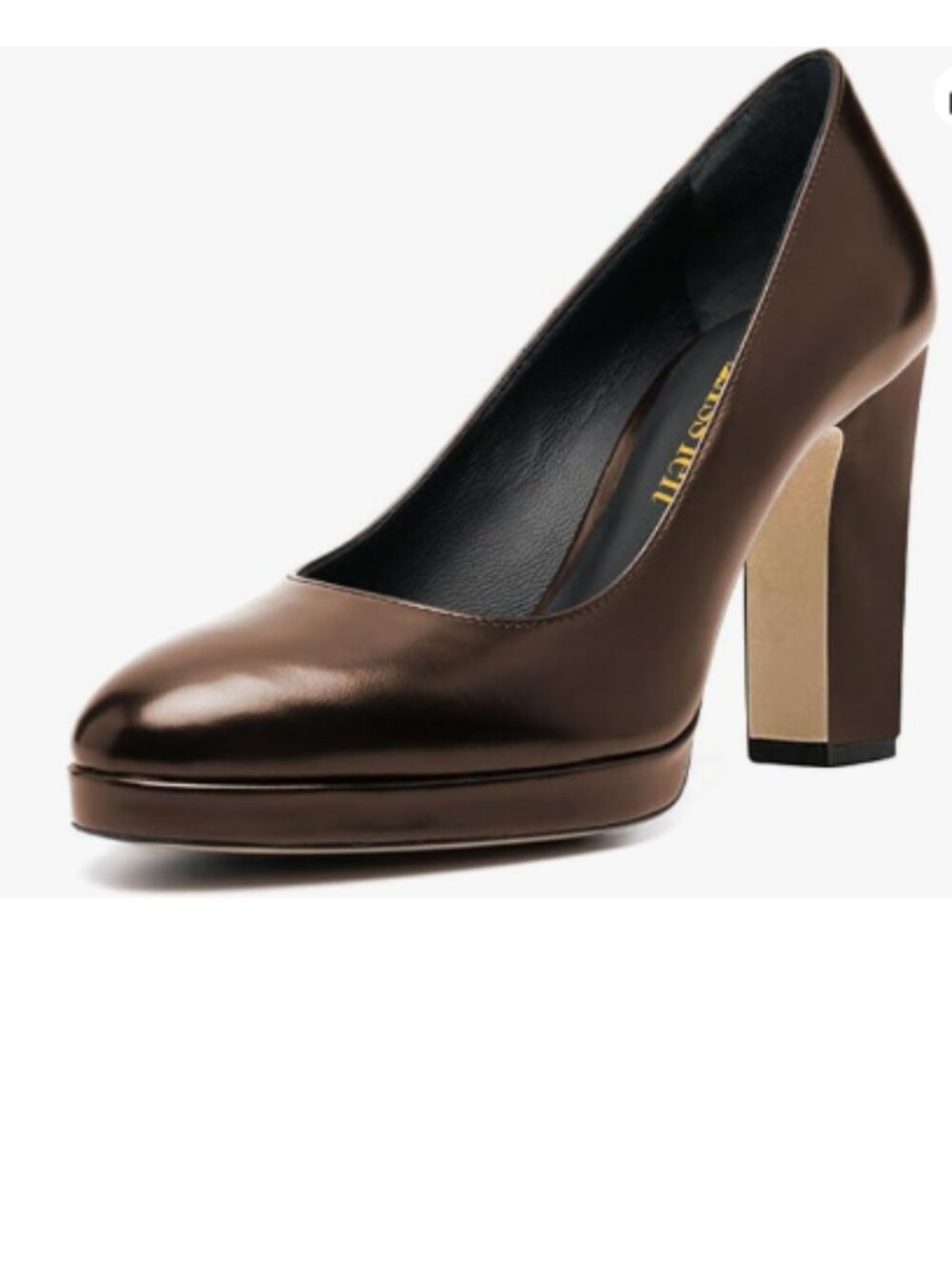 miss left Brown Platform Almond Toe Pumps Classic Slip On Block High Heels Shoe